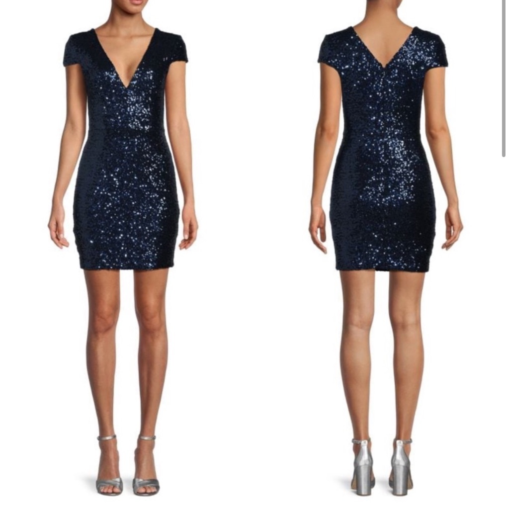 Nwt;Dress The Population Midnight Sequin Mini Dress